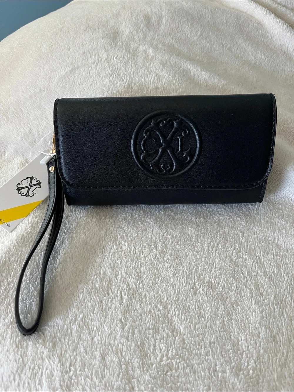 Christian Lacroix Black Wristlet Phone Case with Embossed Logo